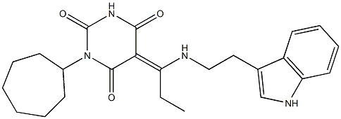 1-cycloheptyl-5-(1-{[2-(1H-indol-3-yl)ethyl]amino}propylidene)-2,4,6(1H,3H,5H)-pyrimidinetrione,,结构式