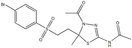 N-(4-acetyl-5-{2-[(4-bromophenyl)sulfonyl]ethyl}-5-methyl-4,5-dihydro-1,3,4-thiadiazol-2-yl)acetamide Struktur