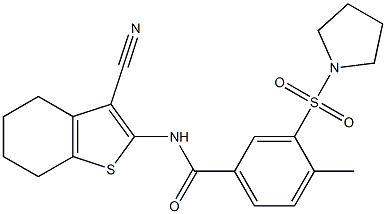 N-(3-cyano-4,5,6,7-tetrahydro-1-benzothien-2-yl)-4-methyl-3-(pyrrolidin-1-ylsulfonyl)benzamide Structure