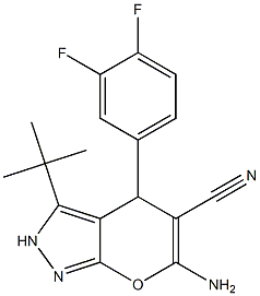 6-amino-4-(3,4-difluorophenyl)-3-(1,1-dimethylethyl)-2,4-dihydropyrano[2,3-c]pyrazole-5-carbonitrile 化学構造式