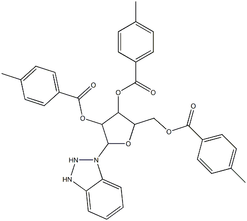2-(2,3-dihydro-1H-1,2,3-benzotriazol-1-yl)-4-[(4-methylbenzoyl)oxy]-5-{[(4-methylbenzoyl)oxy]methyl}tetrahydro-3-furanyl 4-methylbenzoate Struktur