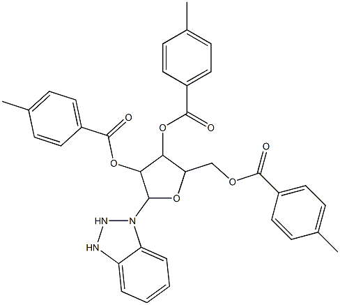 2-(2,3-dihydro-1H-1,2,3-benzotriazol-1-yl)-4-[(4-methylbenzoyl)oxy]-5-{[(4-methylbenzoyl)oxy]methyl}tetrahydro-3-furanyl 4-methylbenzoate 结构式