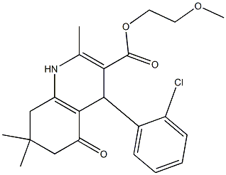 2-methoxyethyl 4-(2-chlorophenyl)-2,7,7-trimethyl-5-oxo-1,4,5,6,7,8-hexahydro-3-quinolinecarboxylate,,结构式