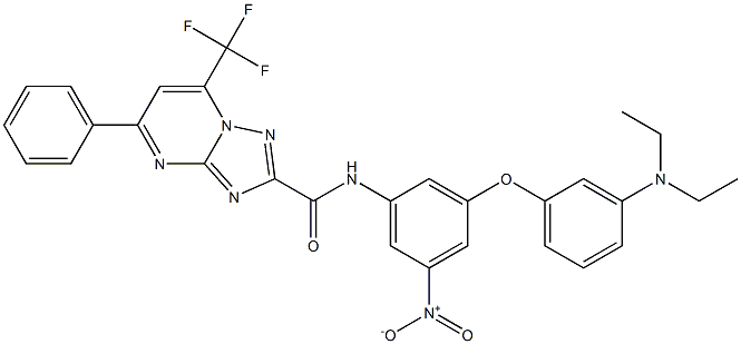 N-{3-[3-(diethylamino)phenoxy]-5-nitrophenyl}-5-phenyl-7-(trifluoromethyl)[1,2,4]triazolo[1,5-a]pyrimidine-2-carboxamide 结构式