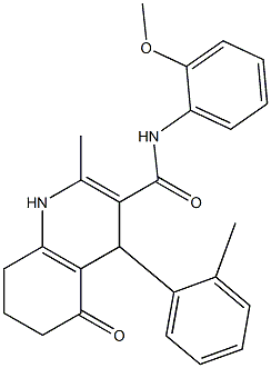 N-(2-methoxyphenyl)-2-methyl-4-(2-methylphenyl)-5-oxo-1,4,5,6,7,8-hexahydro-3-quinolinecarboxamide 结构式
