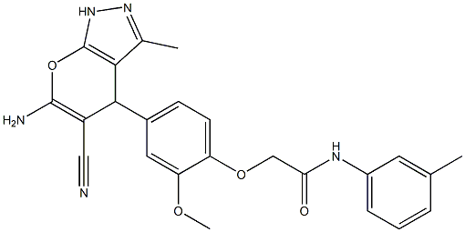 2-[4-(6-amino-5-cyano-3-methyl-1,4-dihydropyrano[2,3-c]pyrazol-4-yl)-2-methoxyphenoxy]-N-(3-methylphenyl)acetamide Structure