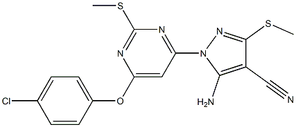 5-amino-1-[6-(4-chlorophenoxy)-2-(methylsulfanyl)-4-pyrimidinyl]-3-(methylsulfanyl)-1H-pyrazole-4-carbonitrile Struktur