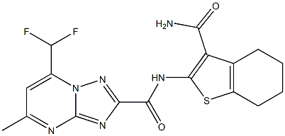 N-[3-(aminocarbonyl)-4,5,6,7-tetrahydro-1-benzothien-2-yl]-7-(difluoromethyl)-5-methyl[1,2,4]triazolo[1,5-a]pyrimidine-2-carboxamide Structure