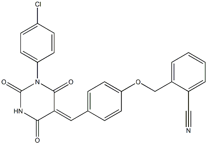 2-({4-[(1-(4-chlorophenyl)-2,4,6-trioxotetrahydro-5(2H)-pyrimidinylidene)methyl]phenoxy}methyl)benzonitrile Structure