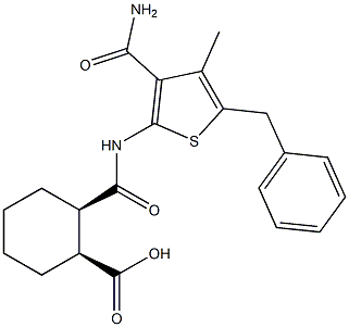 (1S,2R)-2-({[3-(aminocarbonyl)-5-benzyl-4-methyl-2-thienyl]amino}carbonyl)cyclohexanecarboxylic acid Struktur