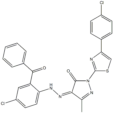 1-[4-(4-chlorophenyl)-1,3-thiazol-2-yl]-3-methyl-1H-pyrazole-4,5-dione 4-[N-(2-benzoyl-4-chlorophenyl)hydrazone],,结构式