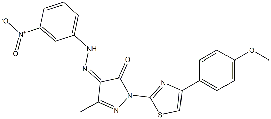 1-[4-(4-methoxyphenyl)-1,3-thiazol-2-yl]-3-methyl-1H-pyrazole-4,5-dione 4-[N-(3-nitrophenyl)hydrazone] Structure
