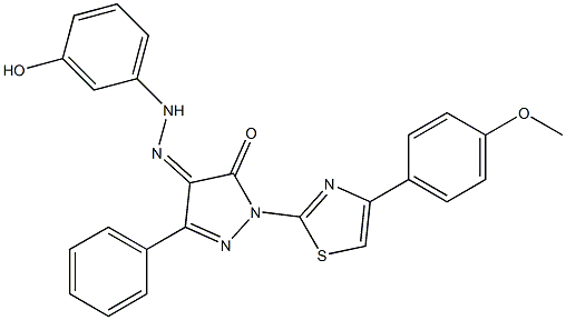 1-[4-(4-methoxyphenyl)-1,3-thiazol-2-yl]-3-phenyl-1H-pyrazole-4,5-dione 4-[N-(3-hydroxyphenyl)hydrazone],,结构式