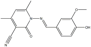 1-{[(E)-(4-hydroxy-3-methoxyphenyl)methylidene]amino}-4,6-dimethyl-2-oxo-1,2-dihydro-3-pyridinecarbonitrile,,结构式