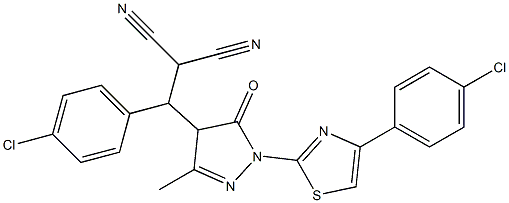 2-((4-chlorophenyl){1-[4-(4-chlorophenyl)-1,3-thiazol-2-yl]-3-methyl-5-oxo-4,5-dihydro-1H-pyrazol-4-yl}methyl)malononitrile,,结构式