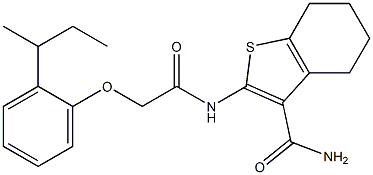 2-({2-[2-(sec-butyl)phenoxy]acetyl}amino)-4,5,6,7-tetrahydro-1-benzothiophene-3-carboxamide 化学構造式