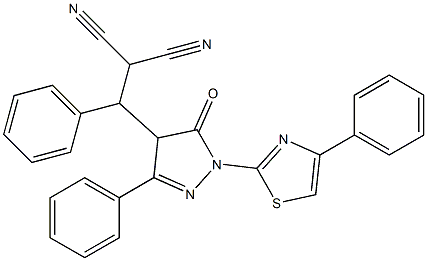 2-[[5-oxo-3-phenyl-1-(4-phenyl-1,3-thiazol-2-yl)-4,5-dihydro-1H-pyrazol-4-yl](phenyl)methyl]malononitrile 化学構造式