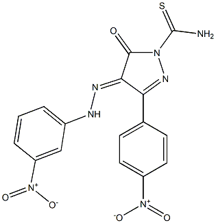 3-(4-nitrophenyl)-4-[(E)-2-(3-nitrophenyl)hydrazono]-5-oxo-4,5-dihydro-1H-pyrazole-1-carbothioamide,,结构式