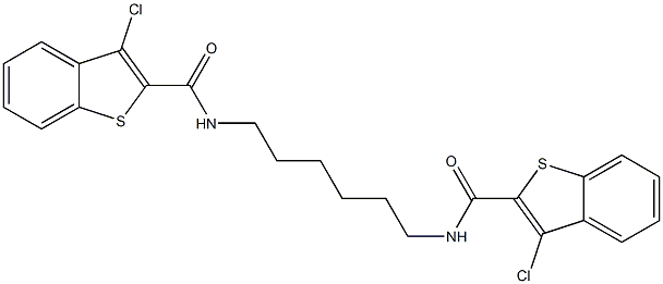 3-chloro-N-(6-{[(3-chloro-1-benzothiophen-2-yl)carbonyl]amino}hexyl)-1-benzothiophene-2-carboxamide,,结构式