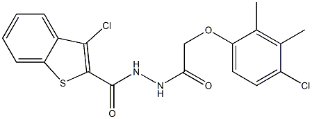 3-chloro-N'-[2-(4-chloro-2,3-dimethylphenoxy)acetyl]-1-benzothiophene-2-carbohydrazide 结构式