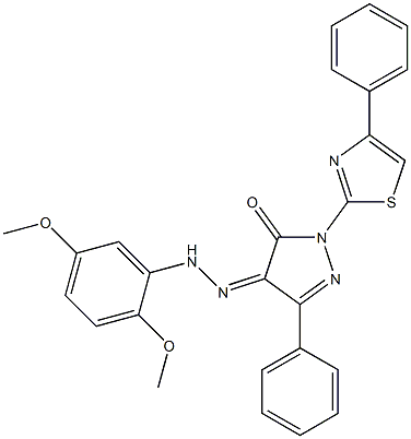 3-phenyl-1-(4-phenyl-1,3-thiazol-2-yl)-1H-pyrazole-4,5-dione 4-[N-(2,5-dimethoxyphenyl)hydrazone],,结构式