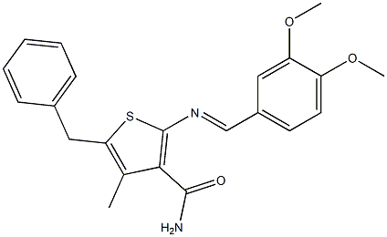 5-benzyl-2-{[(E)-(3,4-dimethoxyphenyl)methylidene]amino}-4-methyl-3-thiophenecarboxamide Structure