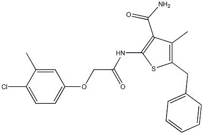 5-benzyl-2-{[2-(4-chloro-3-methylphenoxy)acetyl]amino}-4-methyl-3-thiophenecarboxamide 化学構造式