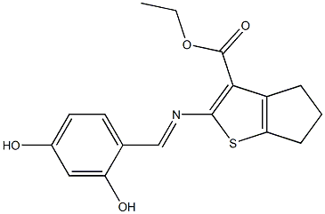 ethyl 2-{[(E)-(2,4-dihydroxyphenyl)methylidene]amino}-5,6-dihydro-4H-cyclopenta[b]thiophene-3-carboxylate 结构式