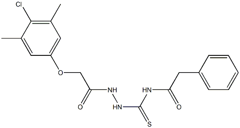 N-({2-[2-(4-chloro-3,5-dimethylphenoxy)acetyl]hydrazino}carbothioyl)-2-phenylacetamide Struktur