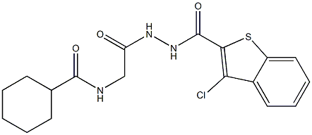 N-(2-{2-[(3-chloro-1-benzothiophen-2-yl)carbonyl]hydrazino}-2-oxoethyl)cyclohexanecarboxamide 结构式