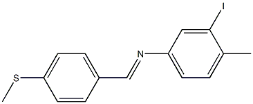 3-iodo-4-methyl-N-{(E)-[4-(methylsulfanyl)phenyl]methylidene}aniline Struktur