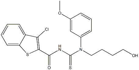 N'-[(3-chloro-1-benzothiophen-2-yl)carbonyl]-N-(4-hydroxybutyl)-N-(3-methoxyphenyl)thiourea 结构式