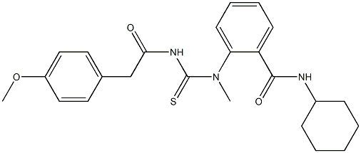 N-cyclohexyl-2-[({[2-(4-methoxyphenyl)acetyl]amino}carbothioyl)(methyl)amino]benzamide Structure