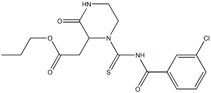 propyl 2-(1-{[(3-chlorobenzoyl)amino]carbothioyl}-3-oxo-2-piperazinyl)acetate Structure