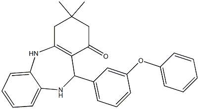 3,3-dimethyl-11-(3-phenoxyphenyl)-2,3,4,5,10,11-hexahydro-1H-dibenzo[b,e][1,4]diazepin-1-one Struktur