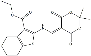 ethyl 2-{[(2,2-dimethyl-4,6-dioxo-1,3-dioxan-5-yliden)methyl]amino}-4,5,6,7-tetrahydro-1-benzothiophene-3-carboxylate 结构式