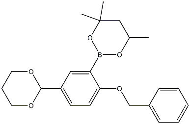 2-[2-Benzyloxy-5-(1,3-dioxan-2-yl)phenyl]-4,4,6-trimethyl-1,3,2-dioxaborinane 化学構造式