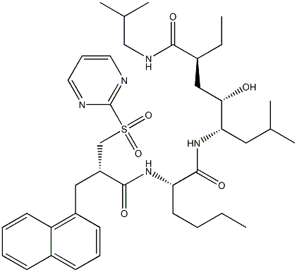 (2S,4S,5S)-N-(2-メチルプロピル)-5-[[(2S)-2-[[(2S)-2-(1-ナフチルメチル)-3-(ピリミジン-2-イルスルホニル)プロパノイル]アミノ]-1-オキソヘキシル]アミノ]-2-エチル-4-ヒドロキシ-7-メチルオクタンアミド 化学構造式