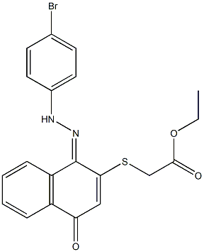 [[[1,4-Dihydro-1-[[[4-bromophenyl]amino]imino]-4-oxonaphthalen]-2-yl]thio]acetic acid ethyl ester Struktur