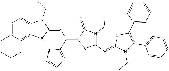3-Ethyl-2-[(3-ethyl-4,5-diphenylthiazol-2(3H)-ylidene)methyl]-5-[2-[(3-ethyl-6,7,8,9-tetrahydronaphtho[2,1-d]thiazol)-2(3H)-ylidene]-1-(2-thienyl)ethylidene]-4,5-dihydro-4-oxothiazol-3-ium 结构式