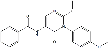 3-(4-Methoxyphenyl)-2-methylthio-5-benzoylaminopyrimidin-4(3H)-one Struktur