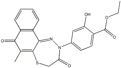 7,8-Dihydro-6-methyl-10-[3-hydroxy-4-(ethoxycarbonyl)phenyl]-7-thia-10,11-diaza-10H-cyclohepta[a]naphthalene-5,9-dione Struktur