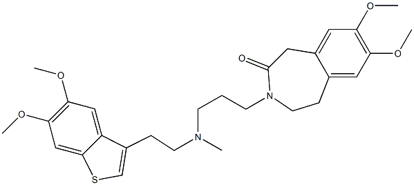 2,3-Dihydro-7,8-dimethoxy-3-[3-[N-[2-(5,6-dimethoxy-1-benzothiophen-3-yl)ethyl]-N-methylamino]propyl]-1H-3-benzazepin-4(5H)-one Struktur