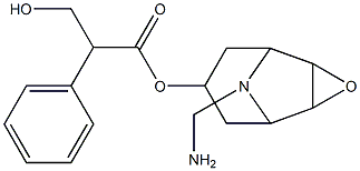 3-ヒドロキシ-2-フェニルプロピオン酸9-アミノメチル-3-オキサ-9-アザトリシクロ[3.3.1.02,4]ノナン-7-イル 化学構造式