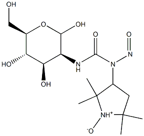 2,2,5,5-Tetramethyl-3-[[(2-deoxy-D-glucopyranos-2-yl)aminocarbonyl]nitrosoamino]pyrrolidine 1-oxide,,结构式