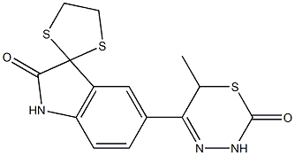 5-[(3,6-Dihydro-6-methyl-2-oxo-2H-1,3,4-thiadiazin)-5-yl]spiro[1H-indole-3(2H),2'-[1,3]dithiolan]-2-one,,结构式