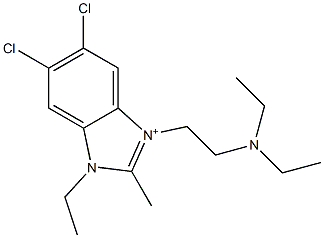 5,6-Dichloro-3-[2-(diethylamino)ethyl]-1-ethyl-2-methyl-1H-benzimidazol-3-ium Struktur