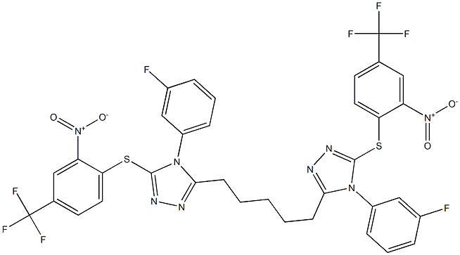 5,5'-(1,5-Pentanediyl)bis[4-(3-fluorophenyl)-3-(2-nitro-4-trifluoromethylphenylthio)-4H-1,2,4-triazole] 结构式