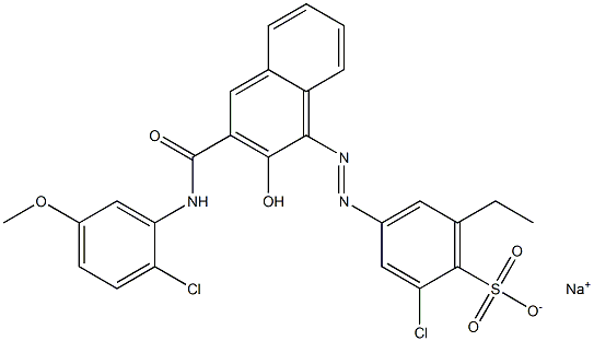 2-Chloro-6-ethyl-4-[[3-[[(2-chloro-5-methoxyphenyl)amino]carbonyl]-2-hydroxy-1-naphtyl]azo]benzenesulfonic acid sodium salt,,结构式