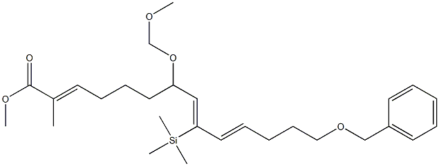 (2E,8Z,10E)-7-(Methoxymethoxy)-2-methyl-9-(trimethylsilyl)-14-(benzyloxy)-2,8,10-tetradecatrienoic acid methyl ester Structure